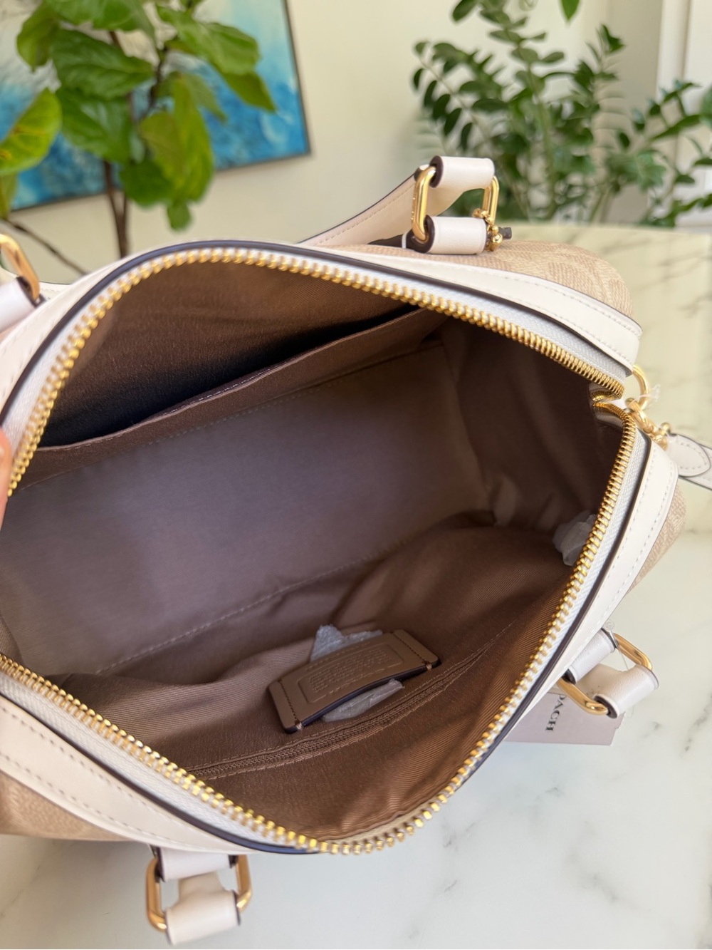 NWT COACH Rowan Satchel Bag in Signature Canvas Gold Sand Chalk CV961 Crossbody - Picture 10 of 13